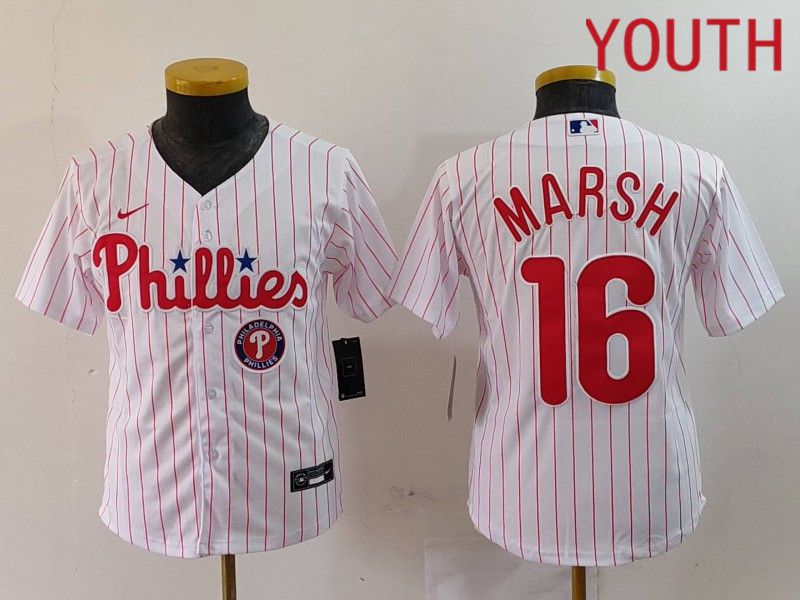 Youth Philadelphia Phillies #16 Marsh White stripe Nike Game 2024 MLB Jersey style 3